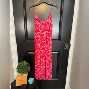 Loft maxi dress pink and red pattern adjustable spaghetti straps. Size small.